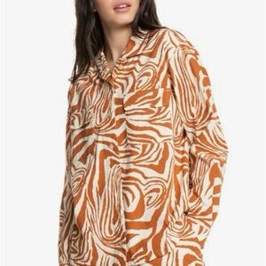 Quiksilver Destination Trip Long Sleeve Shirt Clay Zebradelia Womens XS